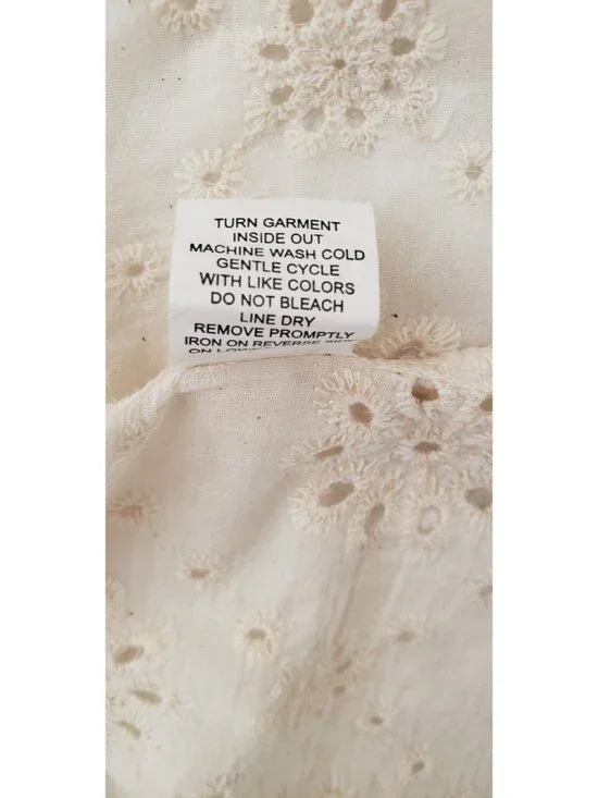 NY COLLECTION IVORY EYELET BUTTON FRONT BLOUSE SHIRT LARGE - Picture 8 of 9